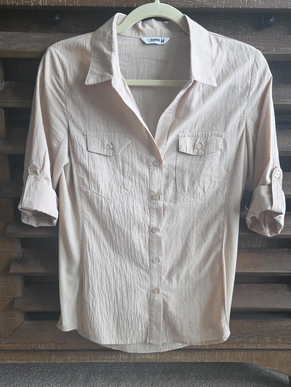 Ci Sono Women's Cream Button-Down Top With Roll Tab Sleeves, Size M, LNWOT